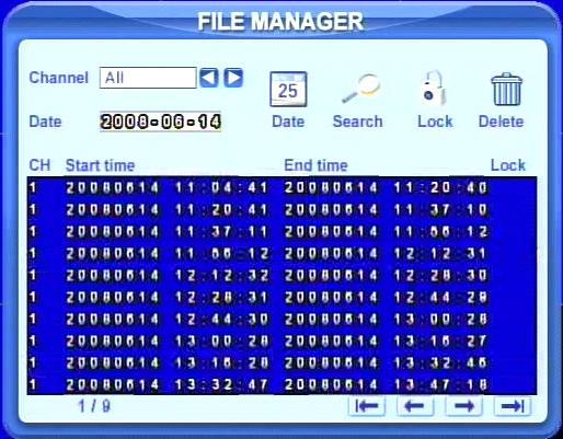 Fig 5.9 File Manager STEP3 Click Date to change date by a calendar, click Search to refresh the list. The files found will be listed in the file area of file manager at bottom.