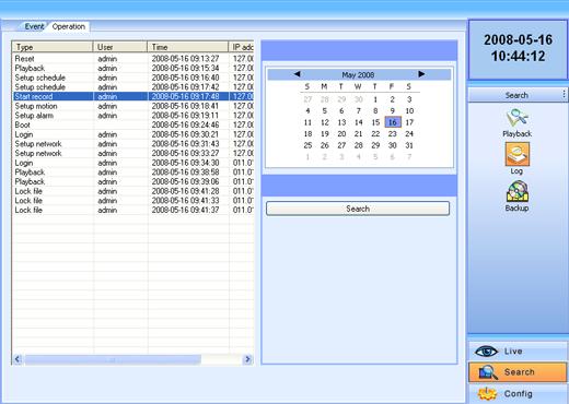 STEP5 Fig 6.13 Remote Operation Log Search Select the date and click Search. It will list all the log files in the day in left area. 6.5.2 Lock &Delete Files Remotely Users can lock and delete video files through network.