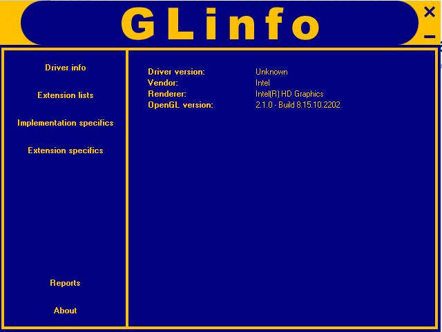 glinfo: Finding out about your Graphics Card Software tool to find out OpenGL version and extensions your graphics card