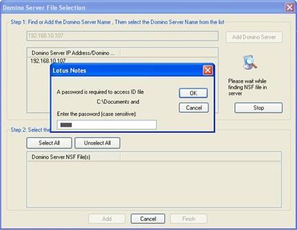 Lotus Notes software lists the Domino Server IP Address/Domino Server Name and its
