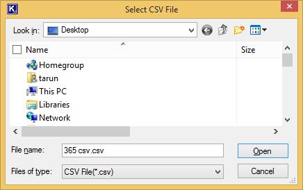 27 Step 2: Browse for an already created CSV file containing NSF file path, Username, and Password.