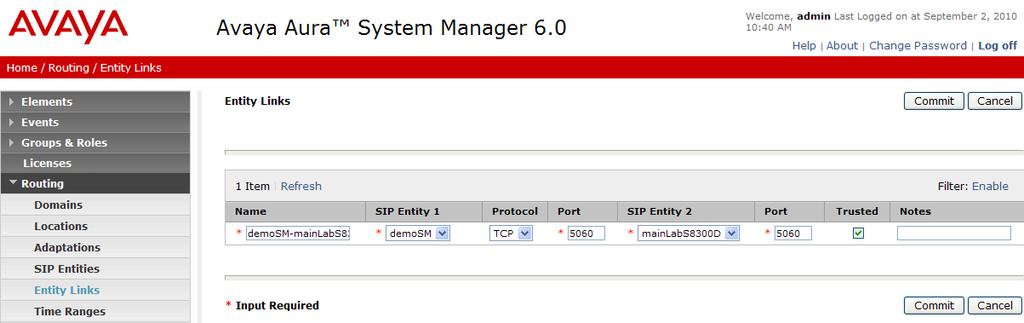 5.3. Add Entity Links A SIP trunk between Avaya Aura Session Manager and a telephony system is described by an Entity link.