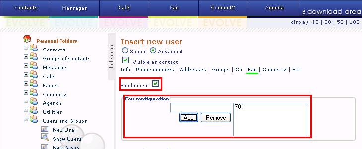 Select the Fax tab, and enter the parameters shown in the following table.