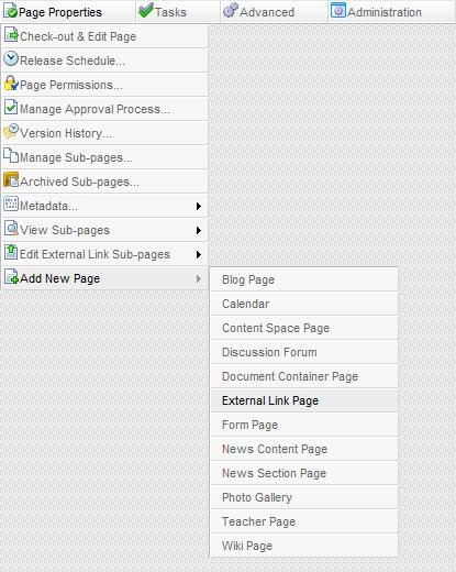 3. How to Add an External Link Page In order to add an External Link Page to your page, first navigate to the page you would like the External Link Page to be listed under.