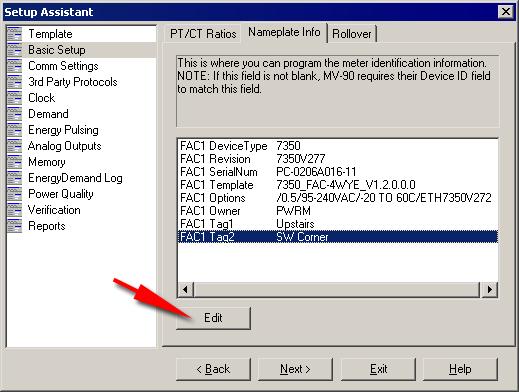 PowerLogic ION7300 Series User Guide Chapter 3 - Templates, Frameworks and Firmware 3. Click the Nameplate Info tab. 4. Select the register you want to configure and click Edit.