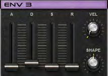 Envelope 3 In addition to the filter and the VCA envelopes, Element includes an envelope generator that can be freely assigned to selectable destinations via the modulation matrix.