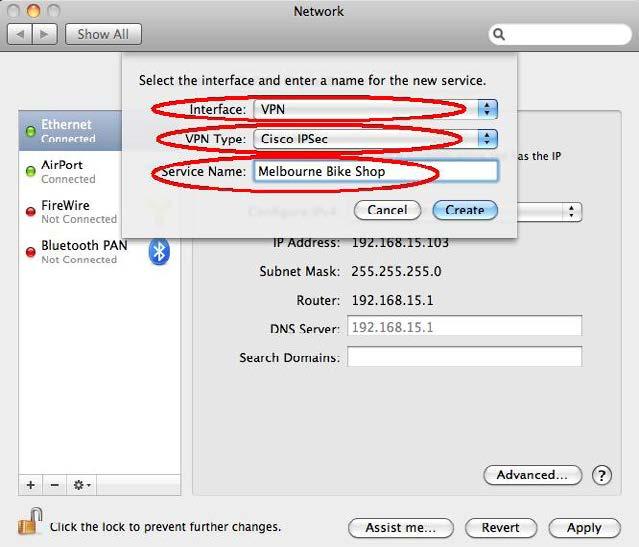 3. Change the Interface to VPN, change the VPN Type to Cisco IPSec, and into
