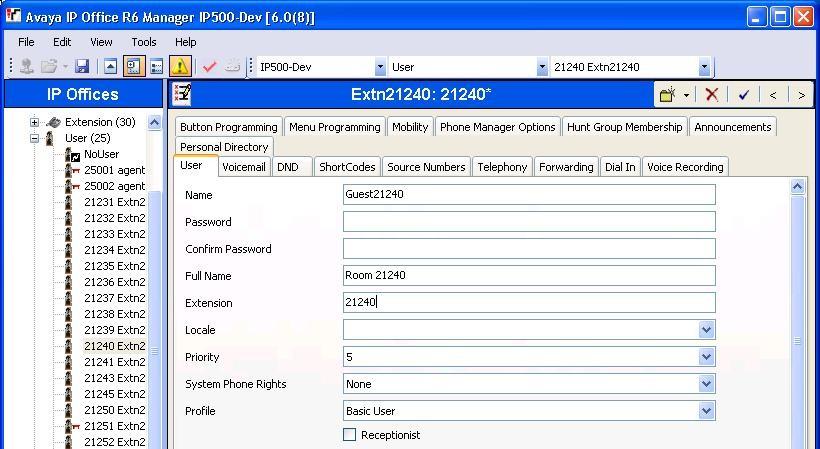 For Voicemail Destination, select the name of the hospitality hunt group from Section 4.3. 4.6.