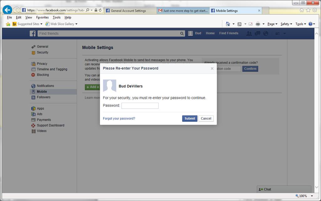 Step 5 A Please Re-enter Your Password screen will be displayed. In the Password field, enter your Facebook password and then click on Submit.