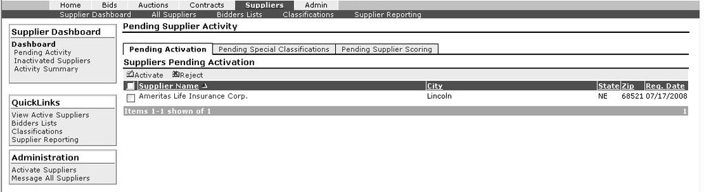 Suppliers Tab Selecting the Suppliers tab opens the Supplier maintenance section.
