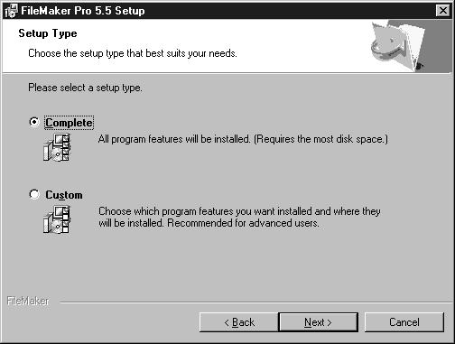 5 will be installed in the C:\Program Files\FileMaker\FileMaker Pro 5.5 folder.