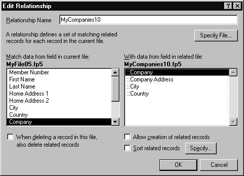 82 Getting Started Guide How does this happen? The Members file has a relationship to the Companies file that is based on matching data in the Company field in both files.