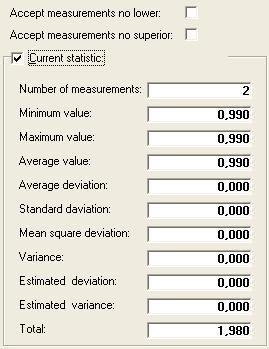 Table of measurements an area for displaying measurements: Window of Statistics displays