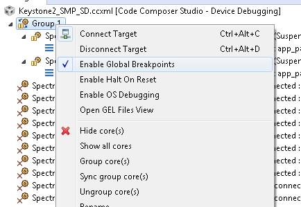 CCS setup for SMP Debug Known Issues: The Sync Group feature does not work correctly when debugging applications on Cortex-A15.