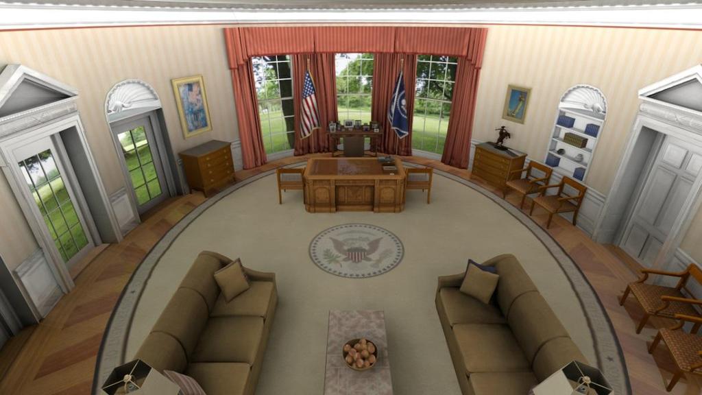 Joshua Houser December 5, 2013 Oval Office Case Study I have recreated the Oval Office as a three-dimensional, interactive environment for the purpose of studying 3D modeling and texturing.