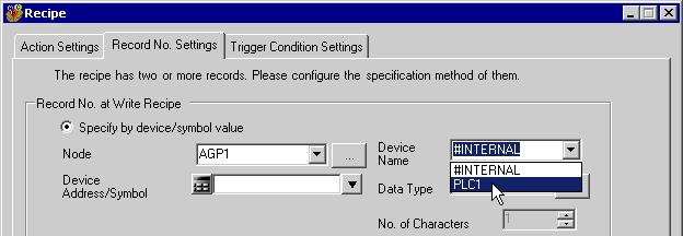 4) Click the list button of [Device Name] and select the Device/PLC "PLC1" to