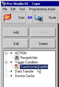 2 Select the trigger condition name "Turn on write start bit" from