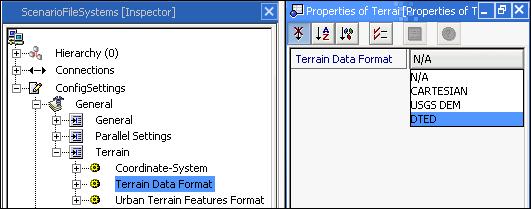 Digital Terrain Elevation (DTED) Terrain Format 2. Go to ConfigSettings > General > Terrain > Terrain Data Format.