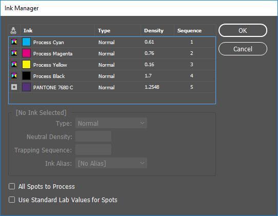 designate spot colors to print as process Output options Spot