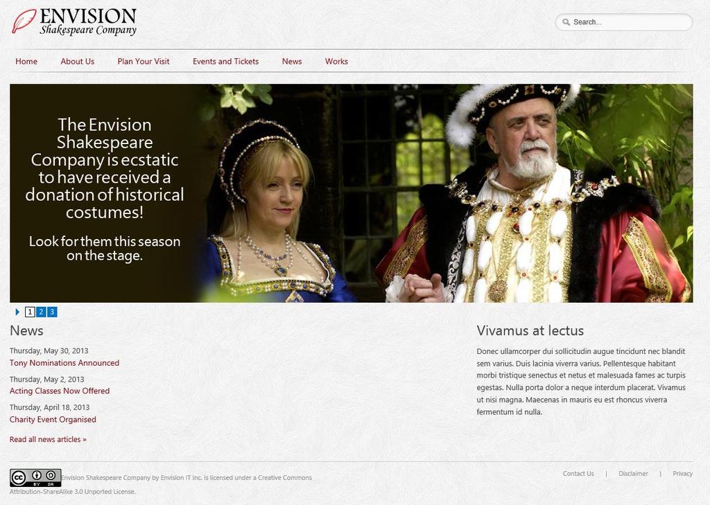 Envision Shakespeare Company Fictional theatre company web site Demonstrates the new features and