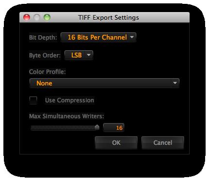File Format Available formats are DPX, TIFF, OpenEXR, JPEG (MAC), SGI, QuickTime Wrapper (MAC), QuickTime,