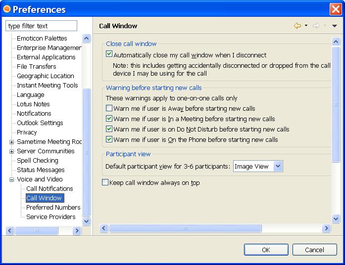 Sametime Media Manager Client Preferences Voice and Video All