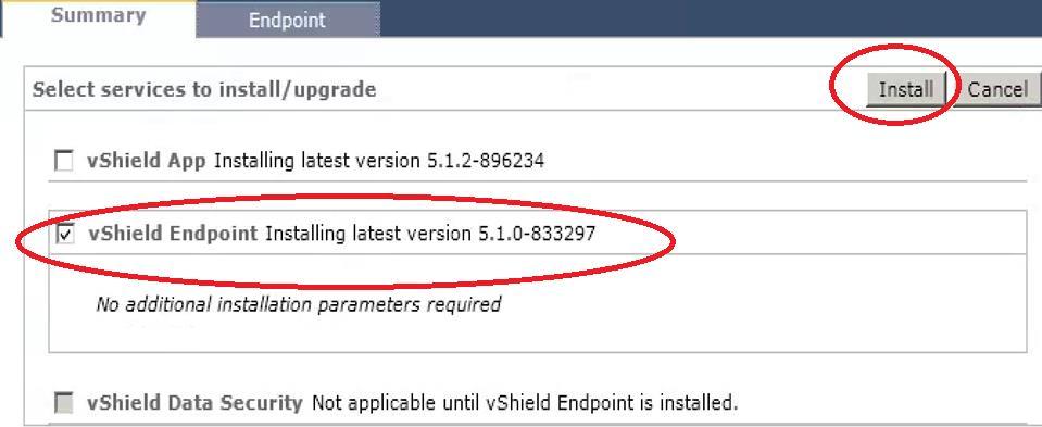 Select vshield Endpoint checkbox and click