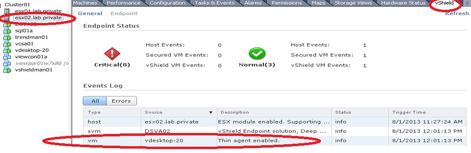 After activation is successful, go to ESX vshield tab & look