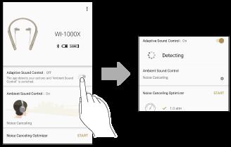 Detecting actions and adjusting the noise canceling function automatically (Adaptive Sound Control)