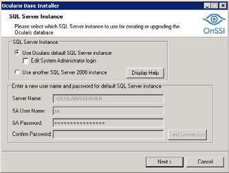 Installing Ocularis Base SQL Server Options Defined: Use Ocularis default SQL Server instance this default option will install SQL Server 2014 Express for use with Ocularis.
