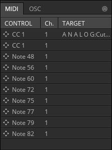 Controlling REAKTOR with MIDI and OSC Making OSC Connections The current connections appear at the top of the list (they will be identifiable by the information present in the Target column).