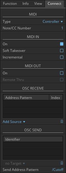 Controlling REAKTOR with MIDI and OSC Connect Properties The Connect Properties for a control contains a number of sections, but this document will only cover the MIDI and OSC related sections.