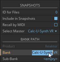 Snapshots and Presets Storing and Editing Snapshots 4. Enter the name you wish to use in the Bank property. The Bank name will be used as the folder name used by Presets for the Ensemble. 5.