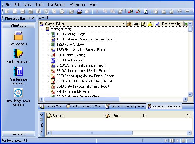 Binder Window Current Editor View (or Live Editor View) If you are viewing a non-shared local file room, the Current Editor View tab is available.