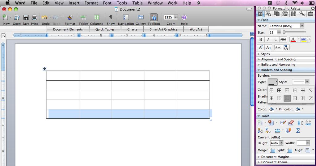 In the Formatting Palette, go back to the Borders and Shading section and click Type, and then choose Bottom Border. 1.