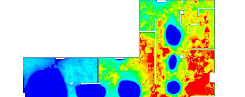 Figure 6: Contamination distribution on the floor (Top view) One other important outcome of this simulation is the distribution of the deposed liquid aerosol particles on the floor.