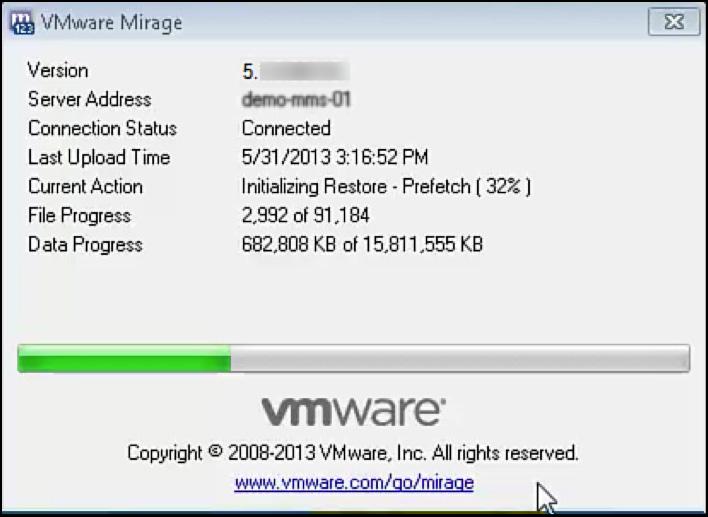 6. To view the restore operation on the endpoint, click the Mirage icon in the system tray. 7.