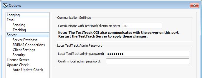 Setting server options 7. Enter the Time to wait for other connection responses. This is the time the TestTrack Server waits for connection responses from the email server.