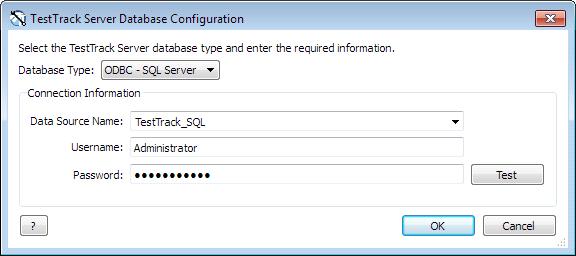 Converting the server database type 4. Click Change. The TestTrack Server Database Configuration dialog box opens. 5. Select a Database Type.