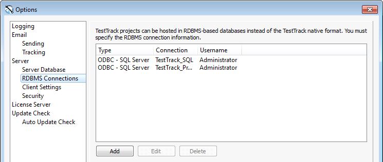 Adding RDBMS connections The server database conversion information is sent to the TestTrack Server for validation. If the validation succeeds, you are prompted to start the conversion.