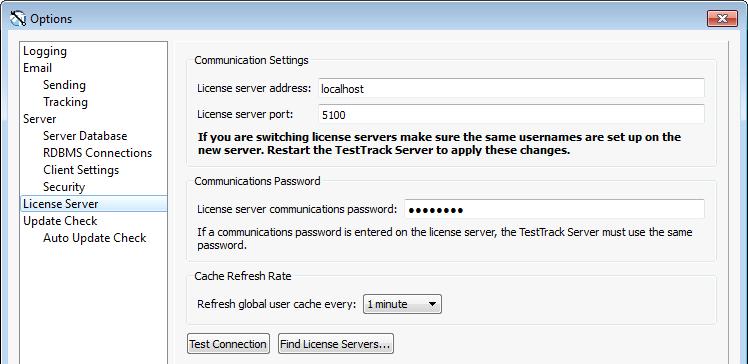 Setting license server options Setting license server options Change the license server address and port if you move or use a different license server.