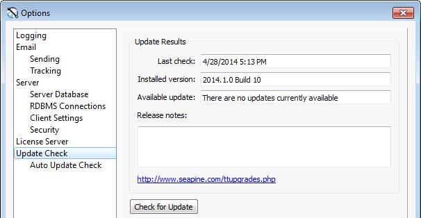 Viewing software update information 3. Click Check for Update.