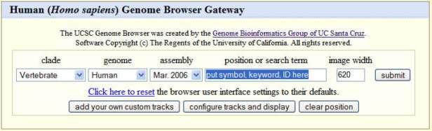 The Genome Browser Gateway start page choices, July 2006 1 2 3 4 5 6 Make your Gateway choices: Select
