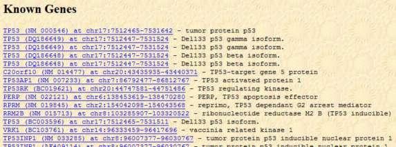 The Genome Browser Gateway sample search for Human TP53 Sample search: human, March 2006 assembly, tp53 select Select from results