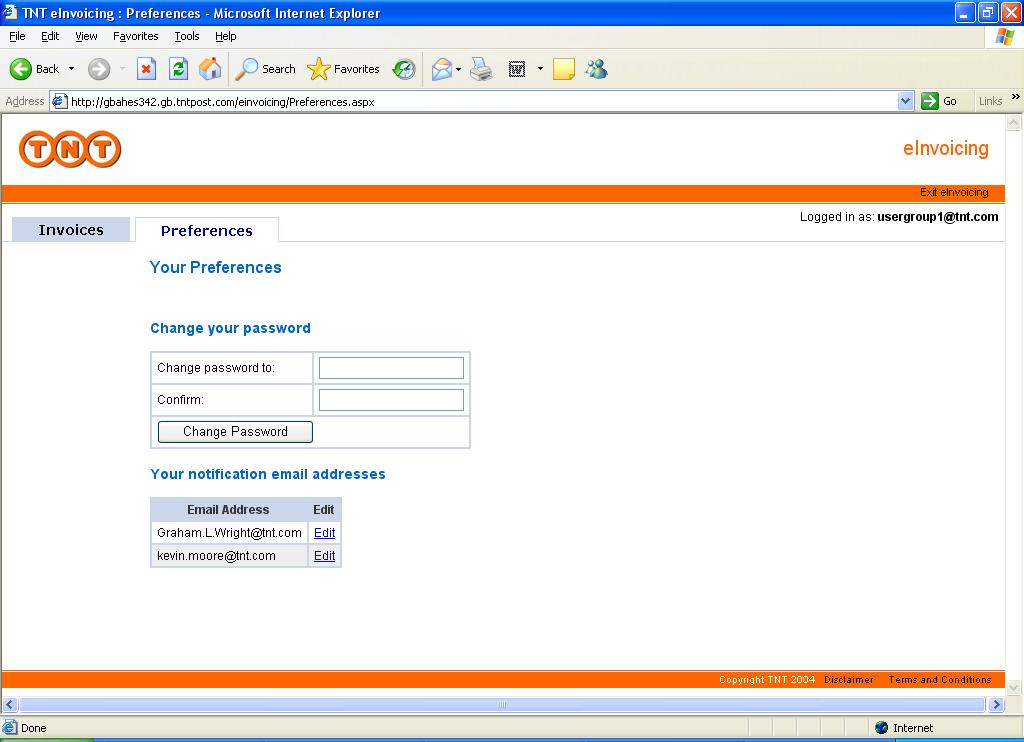 6.0 Preferences Screen This screen enables the user to change password and email addresses linked to their account,