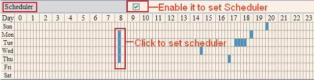 Left click the frame of the time range, it will turn to blue color, means the time you choose armed. Click it again, it will turn back to grey, means delete the scheduler.