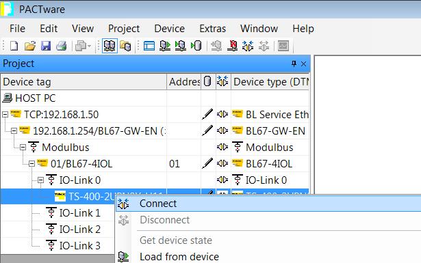 Establish the connection between host PC and IO-Link device by