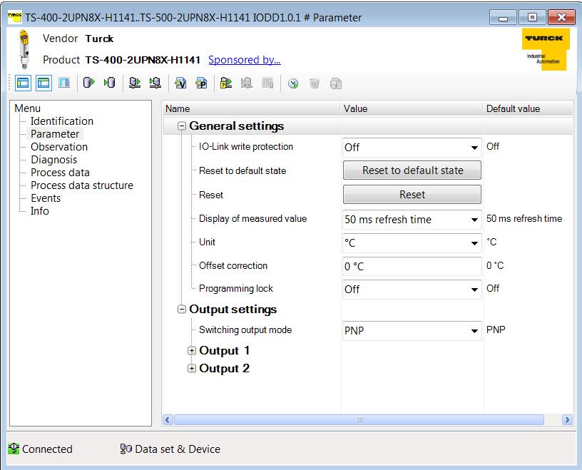 Configuring and commissioning In the tree structure double-click the IO-Link device in order to display the parameters.