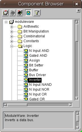 To add an inverter click the menu Add -> ModuleWare and select inverter from the Logic list as