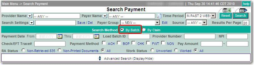 Search by Batch - Search Criteria Definitions These search criteria exist only in the By Batch Search Method. Search Method By Batch (Default): Search for ERAs by batch details.